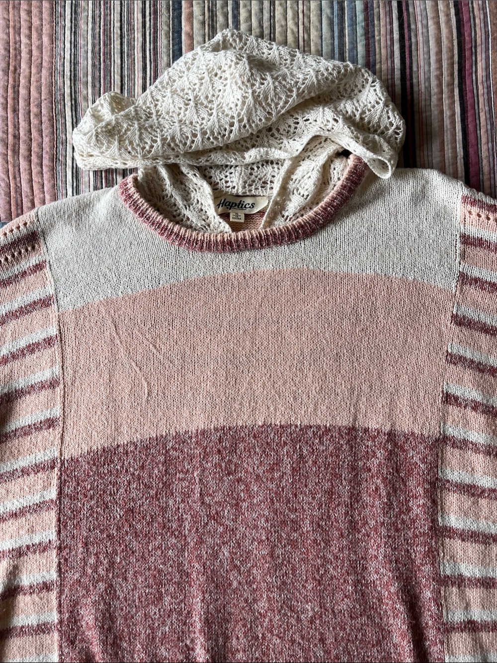 Haptics Size S Boho Crochet Colorblock Hooded Sweater
